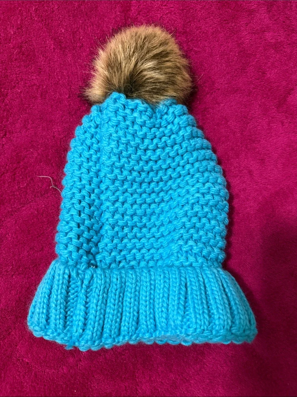 Kids Blue Knit Pom Beanie Hat